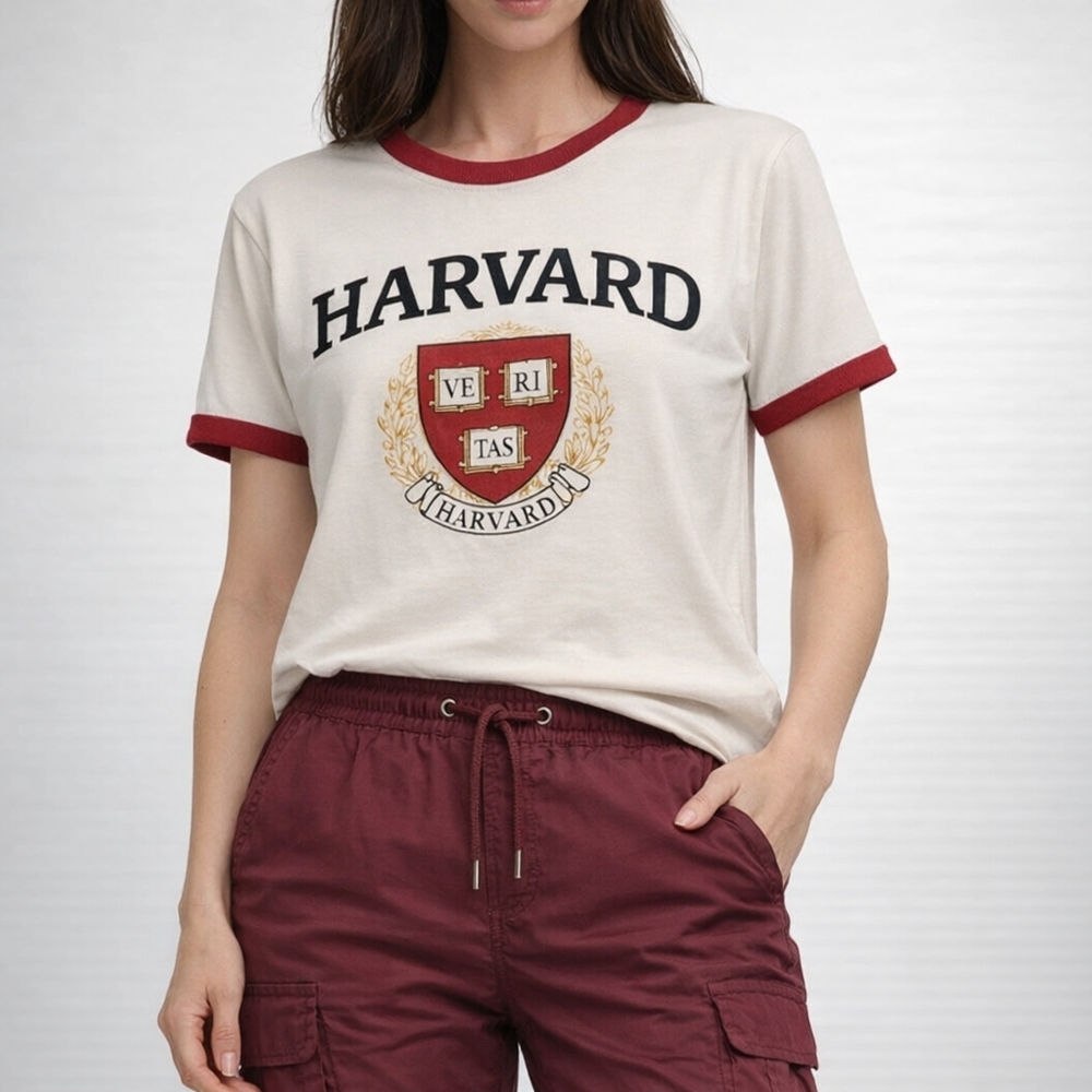 HARVARD Ringer Tee | Graphic Crest | Size M